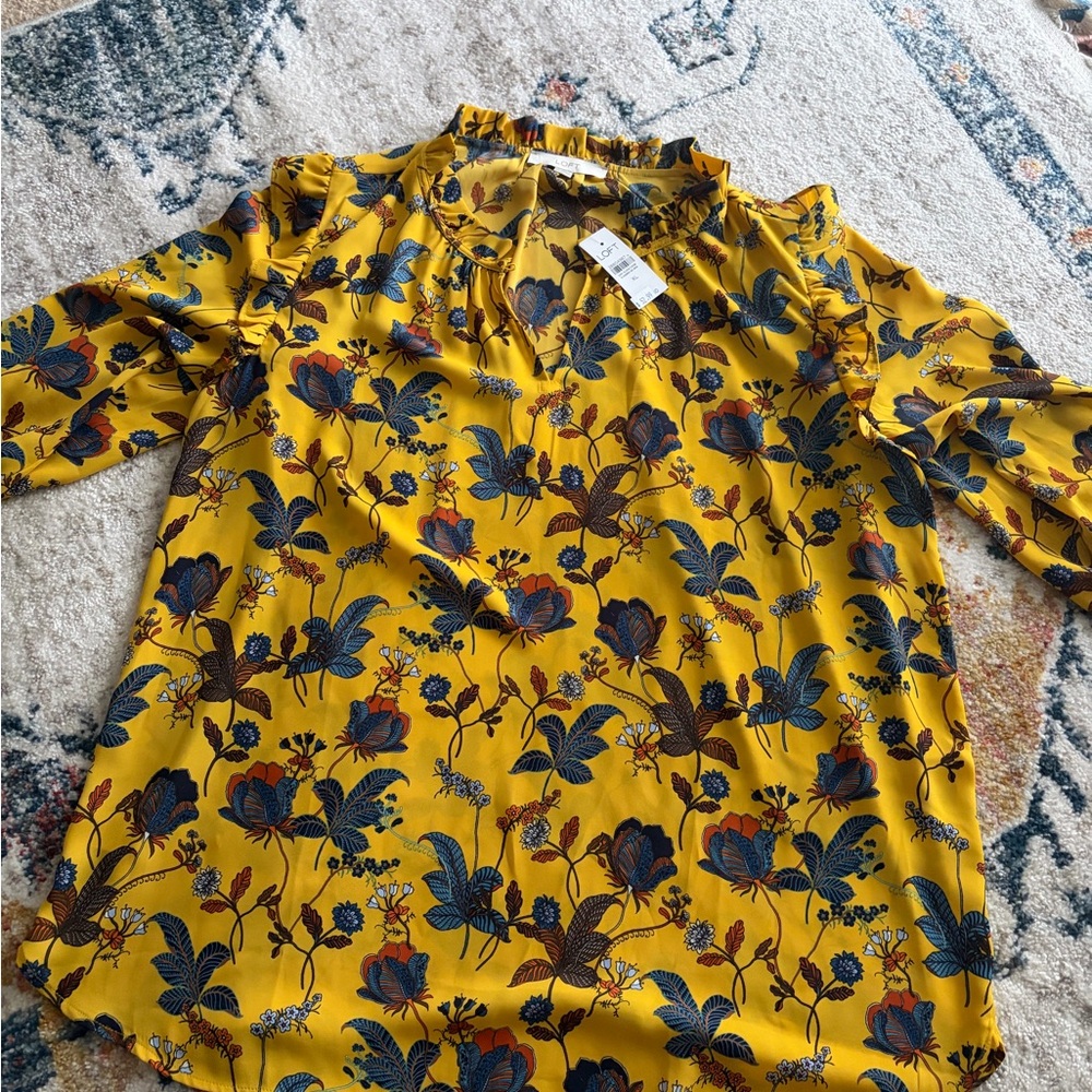 Loft Floral Split-Neck Blouse - Yellow